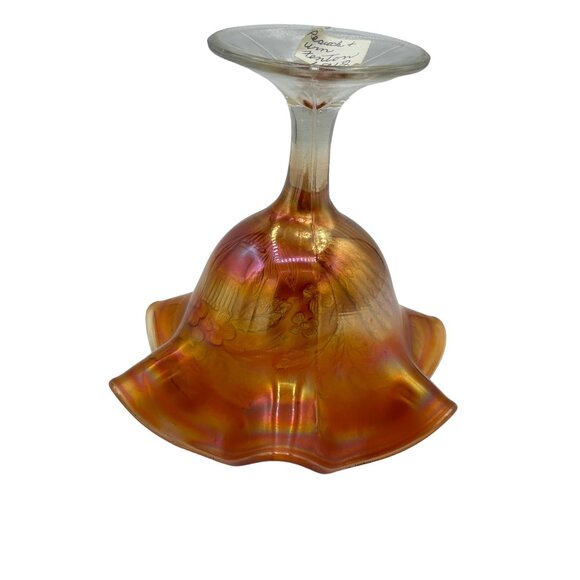 Vintage Fenton Marigold Carnival Glass Peacock and Urn Compote 5 1/2" - Picture 6 of 16